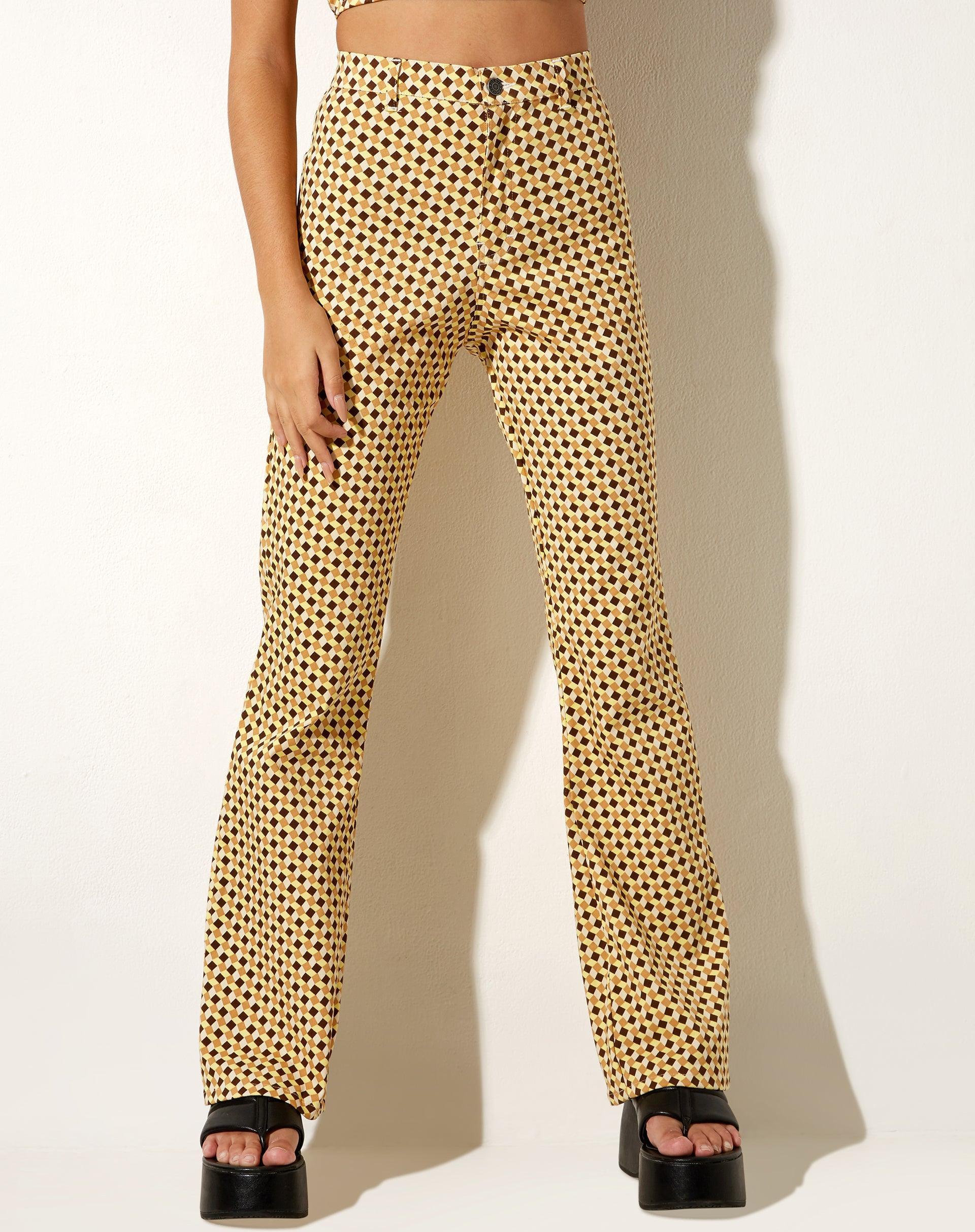 Zoven Flare Trouser in Wavy Checker Yellow Product Image