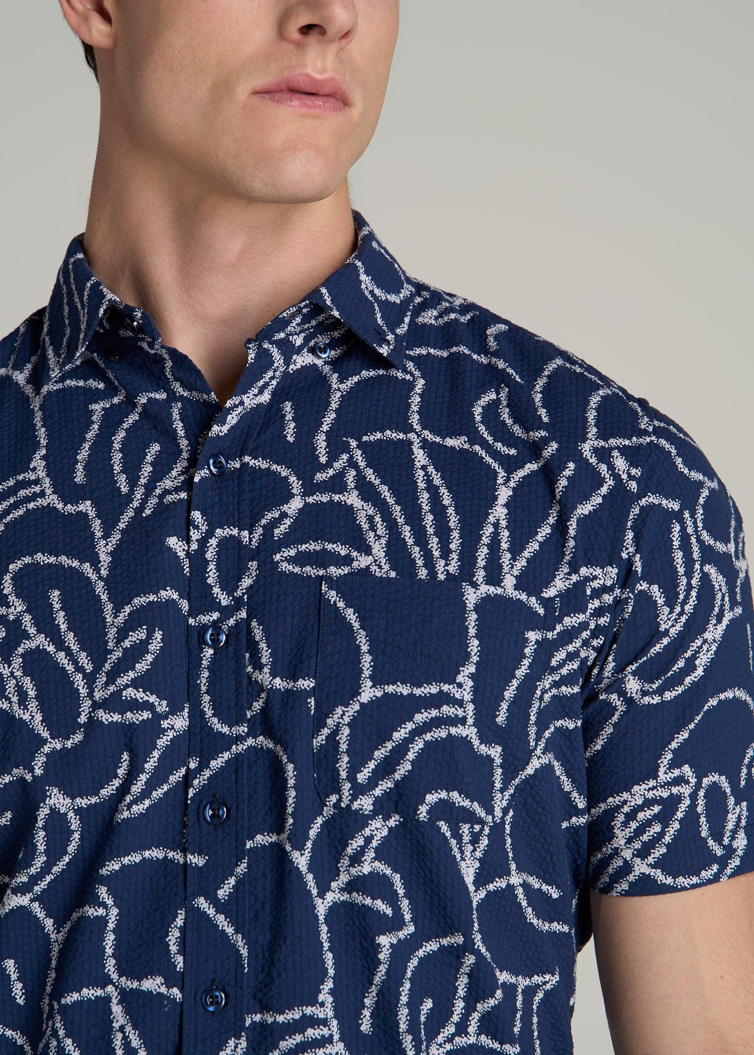 Seersucker Tall Men's Short Sleeve Shirt in Navy Botanist Print Product Image