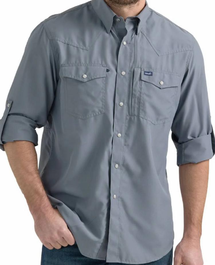 Wrangler® Men's L/S Grey Performance Classic Fit Shirt Product Image