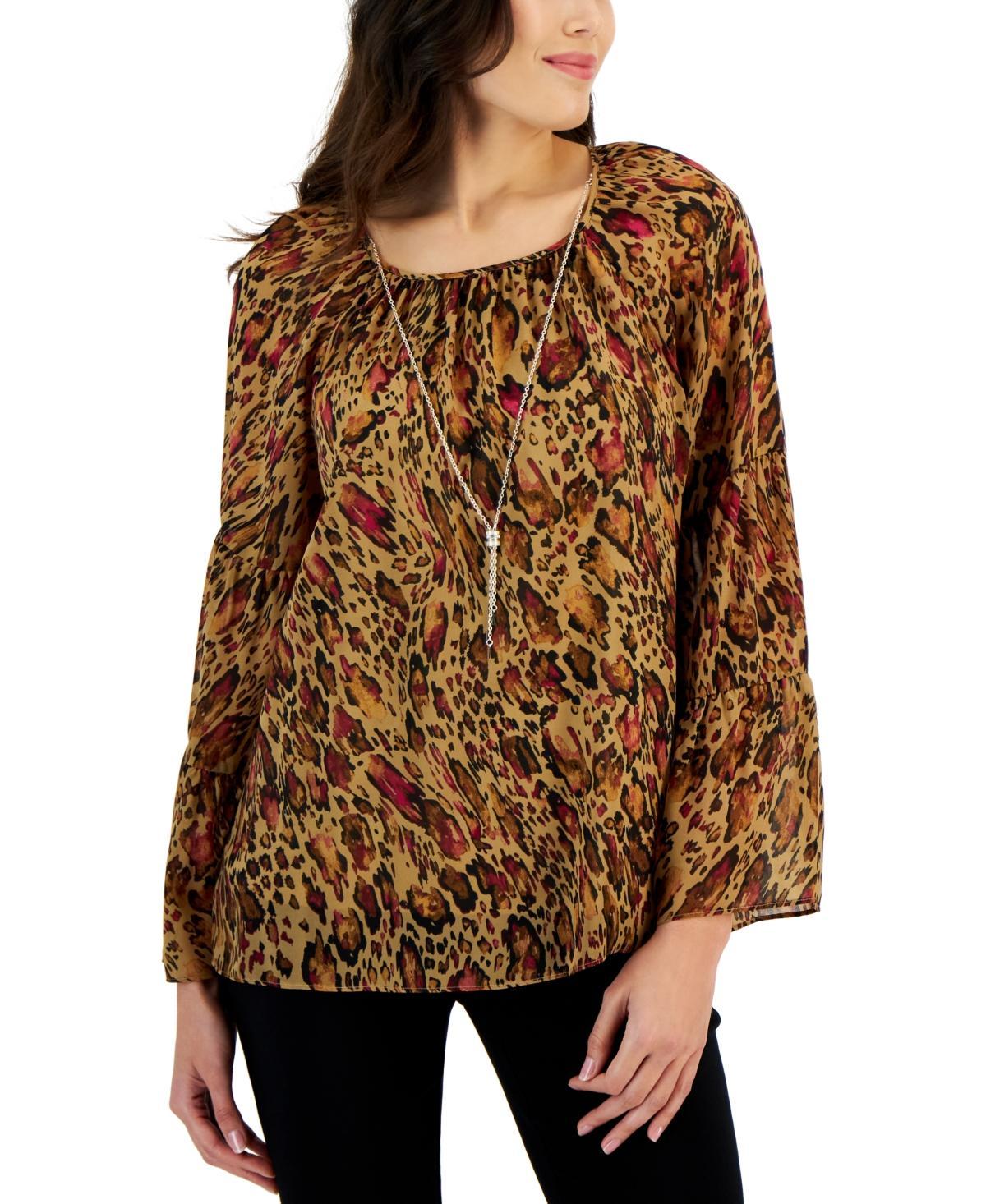 Jm Collection Womens Animal-Print Necklace Top, Created for Macys Product Image