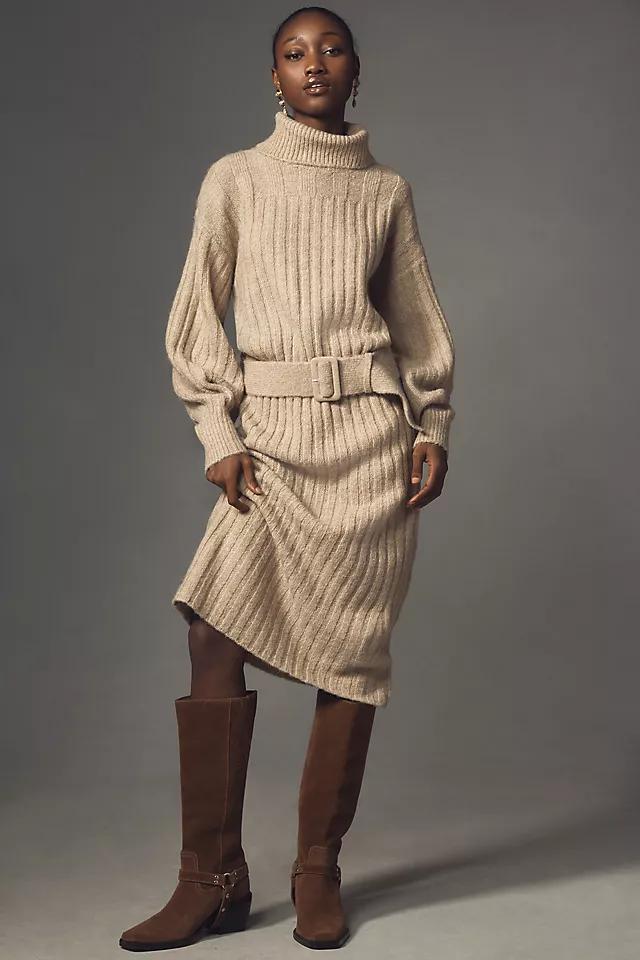 By Anthropologie Long-Sleeve Turtleneck Belted Sweater Midi Dress Product Image