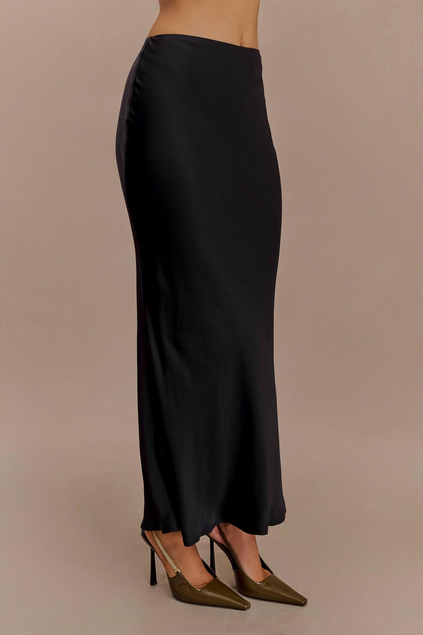 Viviana Satin Maxi Skirt - Black Product Image