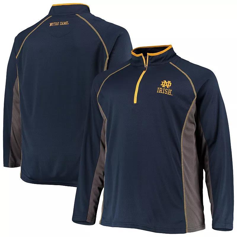 Mens Navy Notre Dame Fighting Irish Big and Tall Textured Raglan Quarter-Zip Jacket Product Image