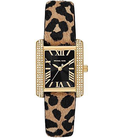 Michael Kors Womens Emery Three-Hand Animal Print Leather Watch Product Image