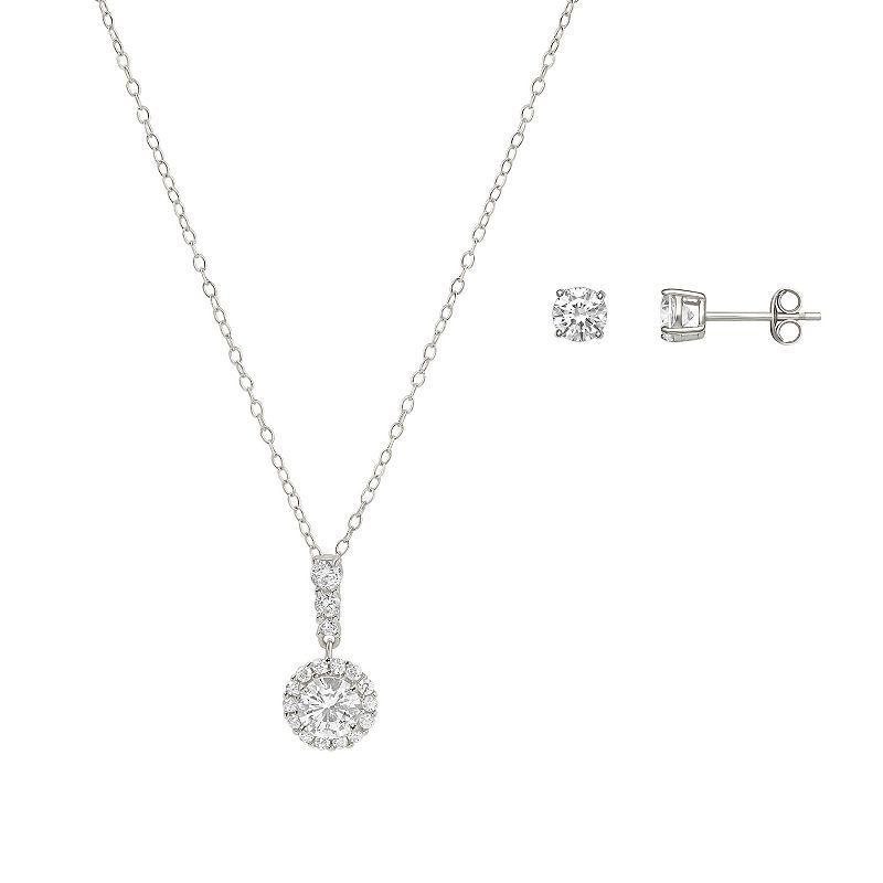 PRIMROSE Round Cubic Zirconia Stud Earrings & Pendant Necklace, Womens White Product Image