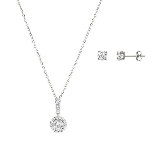 PRIMROSE Round Cubic Zirconia Stud Earrings & Pendant Necklace, Womens White Product Image