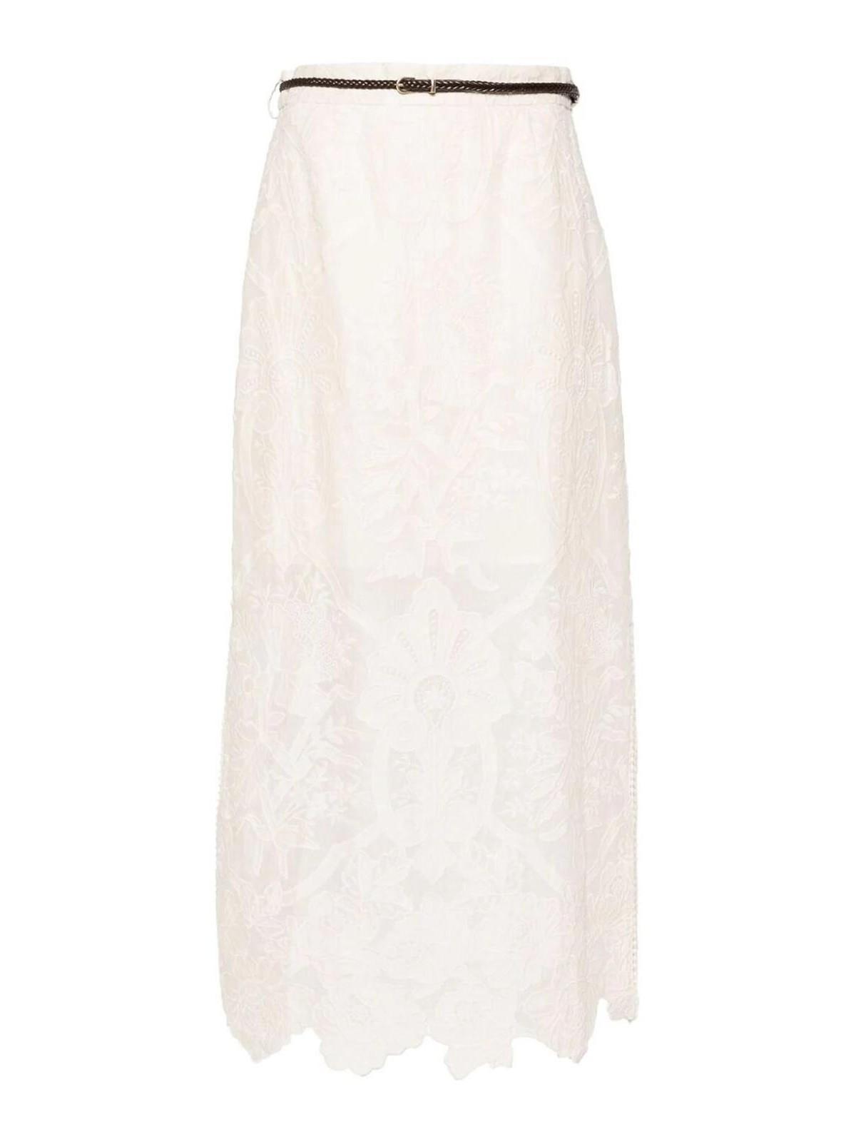 Embroidered Linen Midi Skirt In Beige Product Image