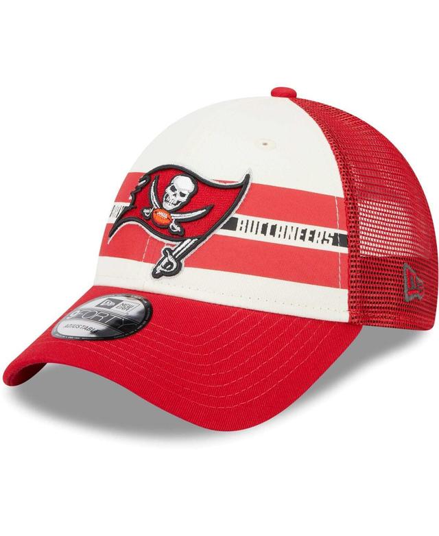 Mens New Era Cream Tampa Bay Buccaneers Team Stripe Trucker 9FORTY Snapback Hat - Cream Product Image