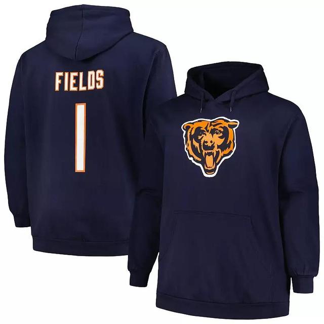 Mens Fanatics Branded Justin Fields Chicago Bears Big & Tall Fleece Name & Number Pullover Hoodie Blue Product Image