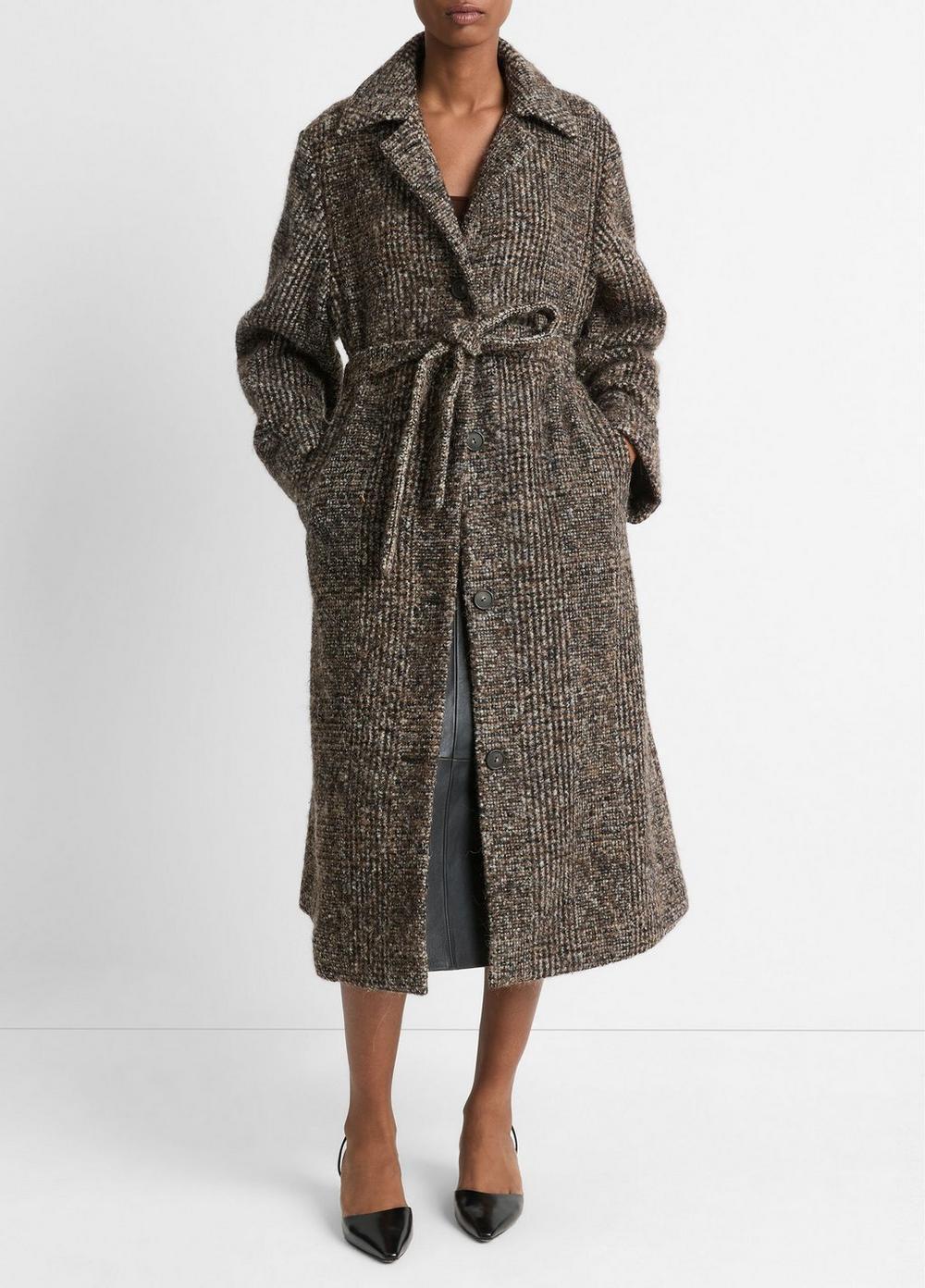 Bouclé Belted Long Coat Product Image