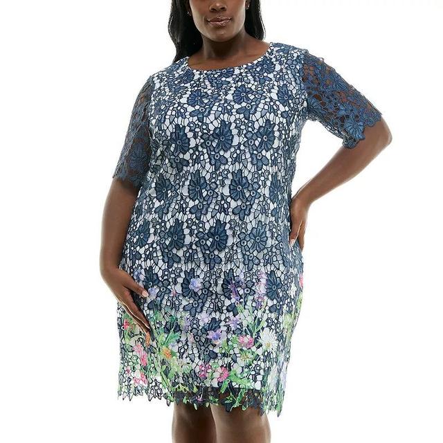 Plus Size Nina Leonard Print Sheath Dress, Womens Blue Product Image