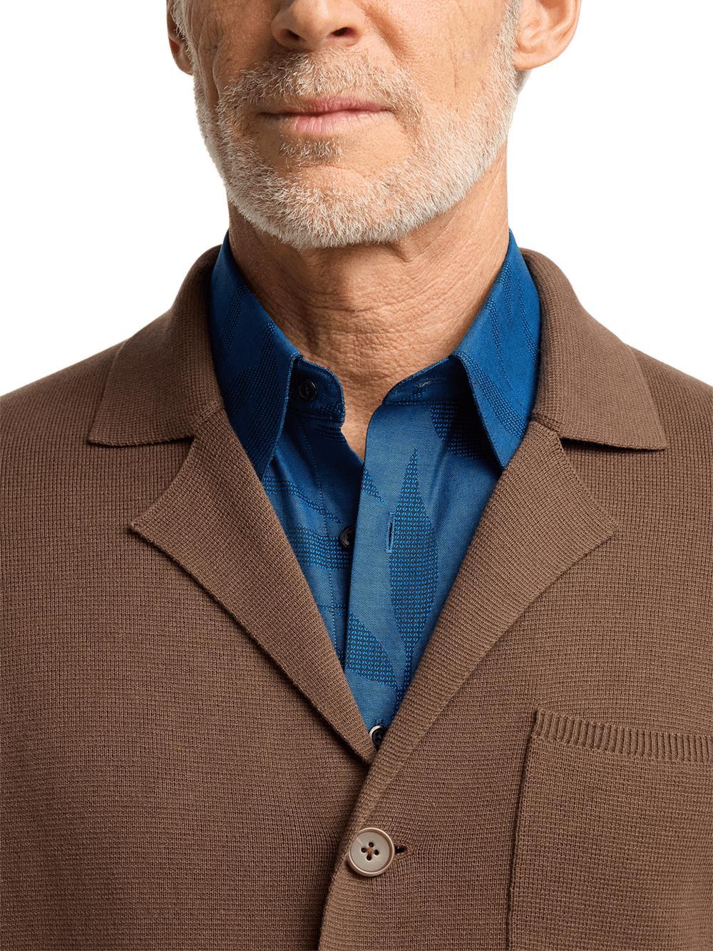 Cotton Notch Lapel Cardigan Sweater - Brown Product Image