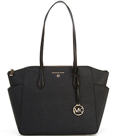 Michael Kors Marilyn Medium Saffiano Leather Top Zip Logo Charm Tote Bag Product Image