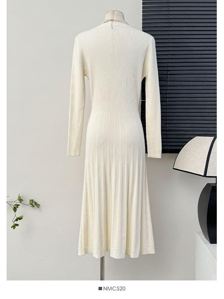 Basic Ribbed-Knit A-Line Dress Product Image