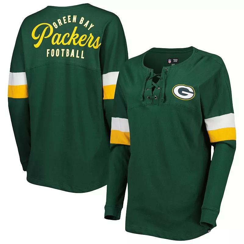 Womens New Era Green Green Bay Packers Athletic Varsity Lace-Up Long Sleeve T-shirt Product Image