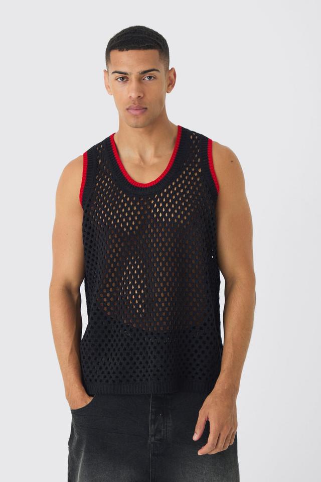 Oversized Open Stitch Knitted Vest | boohooMAN USA Product Image