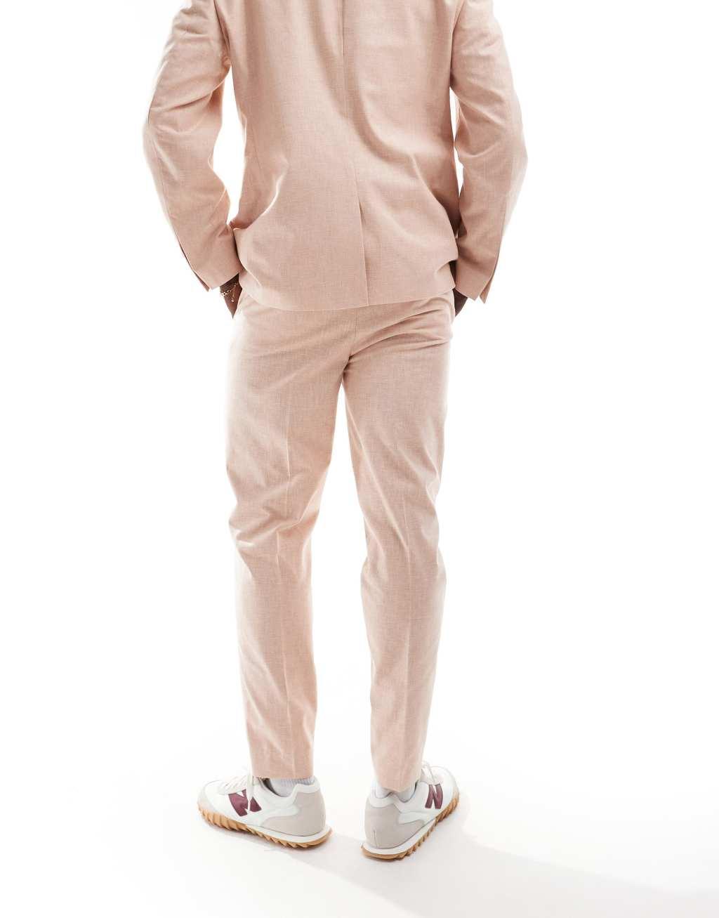 ASOS DESIGN tapered with linen pull-on suit pants in pink Product Image