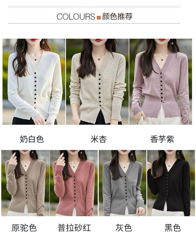 V-Neck Ribbed Cardigan Product Image