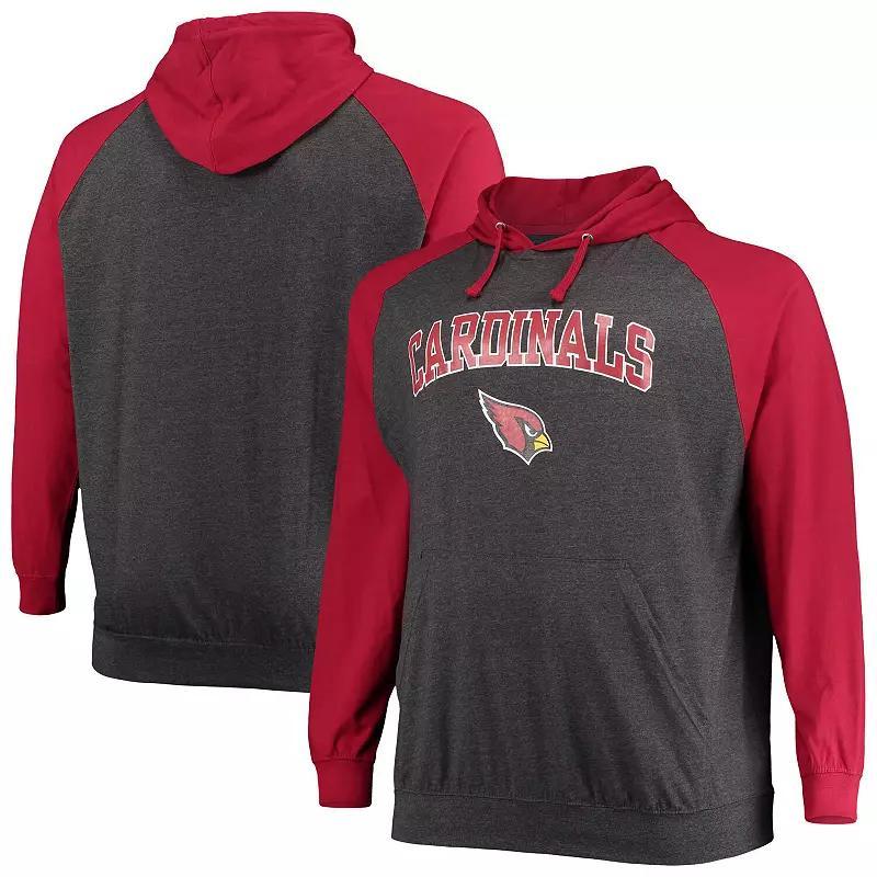 Men's Fanatics Branded Cardinal/Heathered Charcoal Arizona Cardinals Big & Tall Lightweight Raglan Pullover Hoodie Product Image