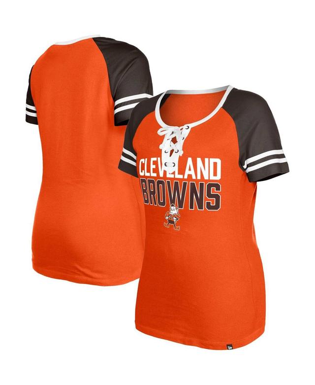 Womens New Era Cleveland Browns Throwback Raglan Lace-Up T-Shirt Product Image