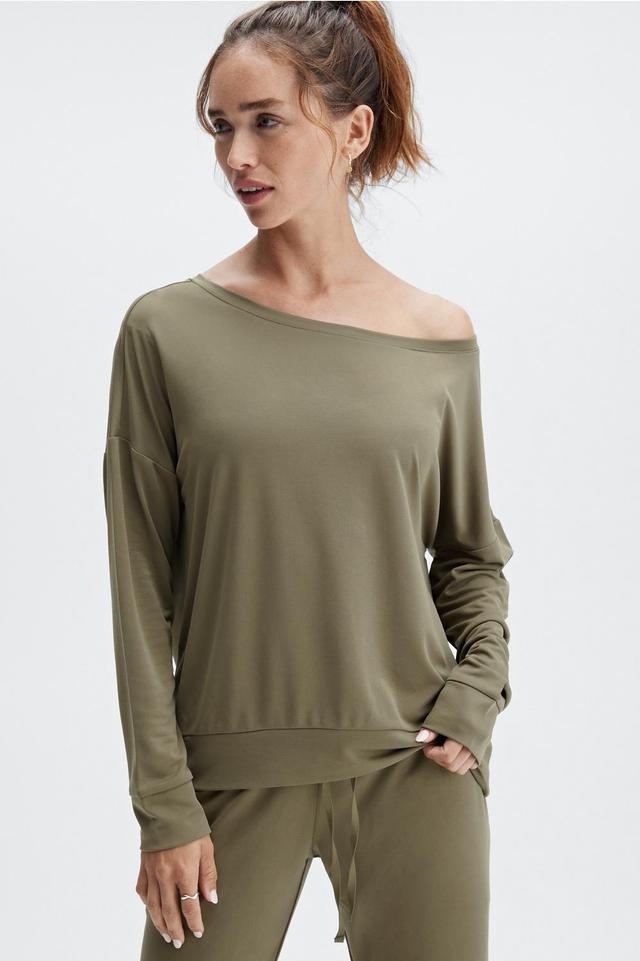 Fabletics Eco Sleek Knit Boat Neck Pullover Womens green plus Size 4X Product Image