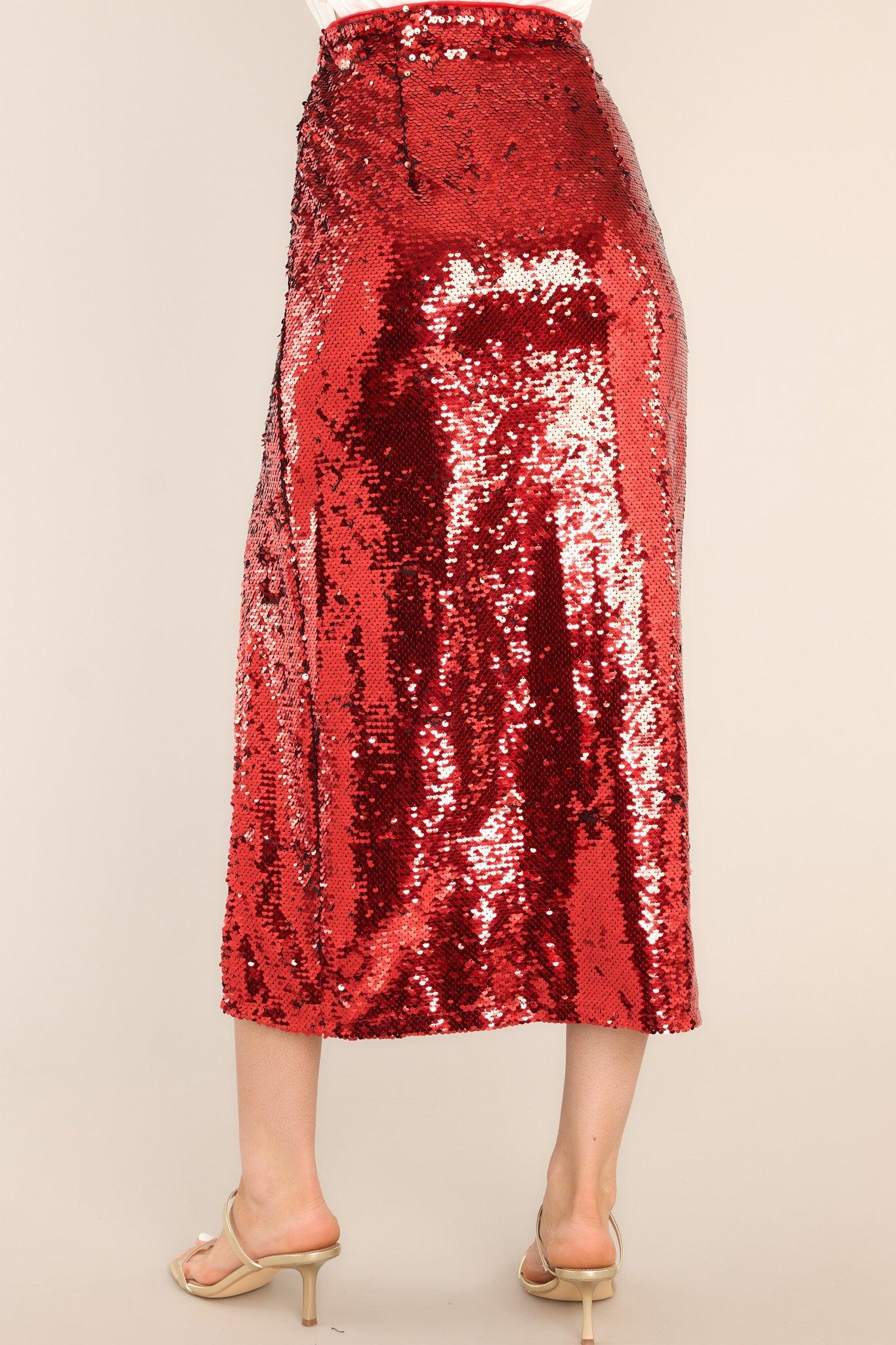 A Part Of It Red Sequin Midi Skirt Product Image