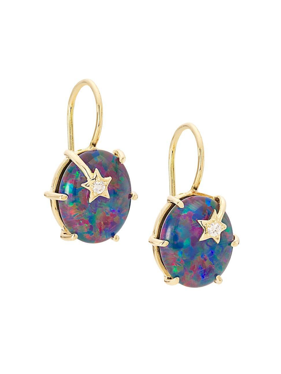 Womens Mini Galaxy 14K Yellow Gold, Australian Opal, & Diamond Drop Earrings - Yellow Gold Product Image