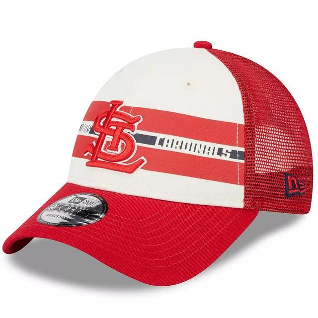 Mens New Era /Red St. Louis Cardinals Team Stripe Trucker 9FORTY Snapback Hat Product Image