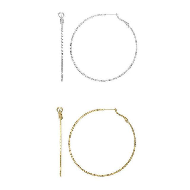 Aurielle 2-Pair 60 mm Textured Hoop Earring Set, Womens, Grey Product Image