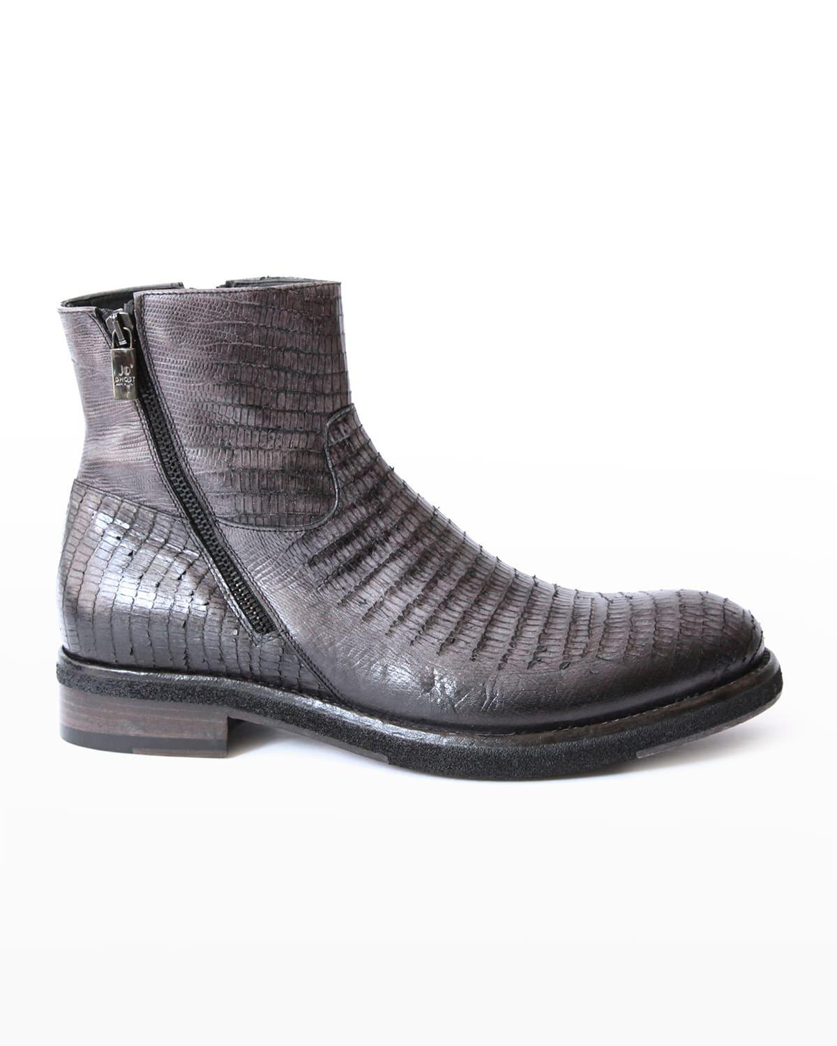 Men's Lizard-Embossed Double-Zip Boots  Product Image