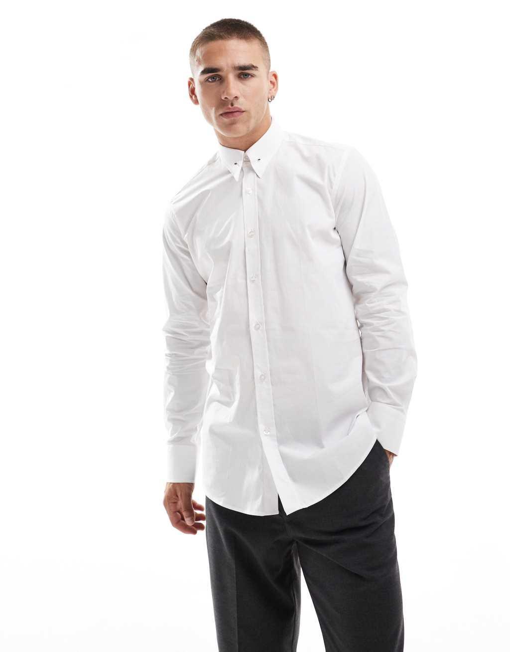 Shelby & Sons roslin smart shirt in white with collar bar detail Product Image