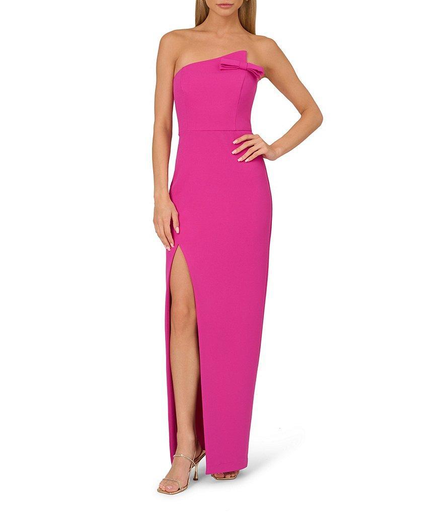 Adrianna Papell Scuba Crepe Strapless Neck Sleeveless Bow Side Slit Gown Product Image