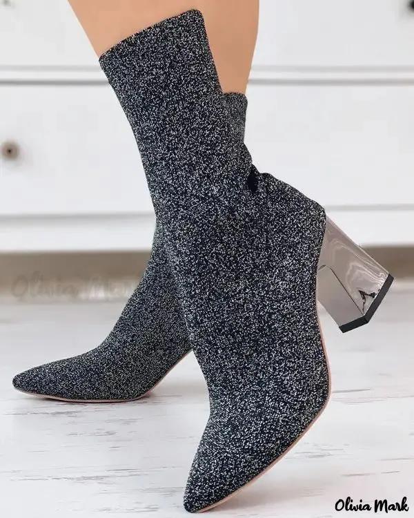 Olivia Mark – Chunky Pointed Toe Ankle Boots Product Image