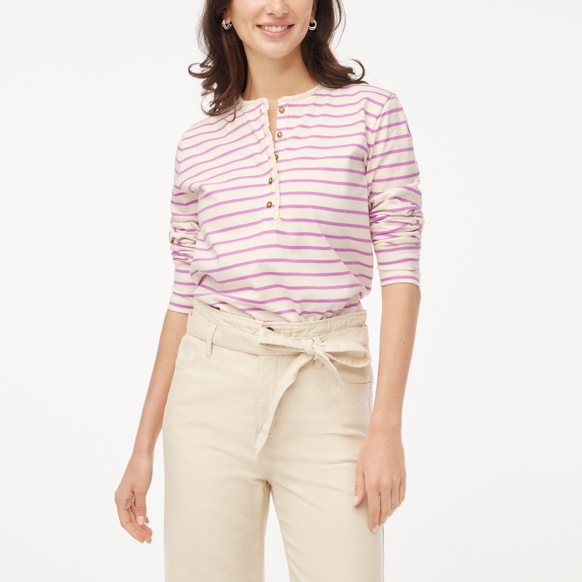 Striped ruffle-collar henley Product Image