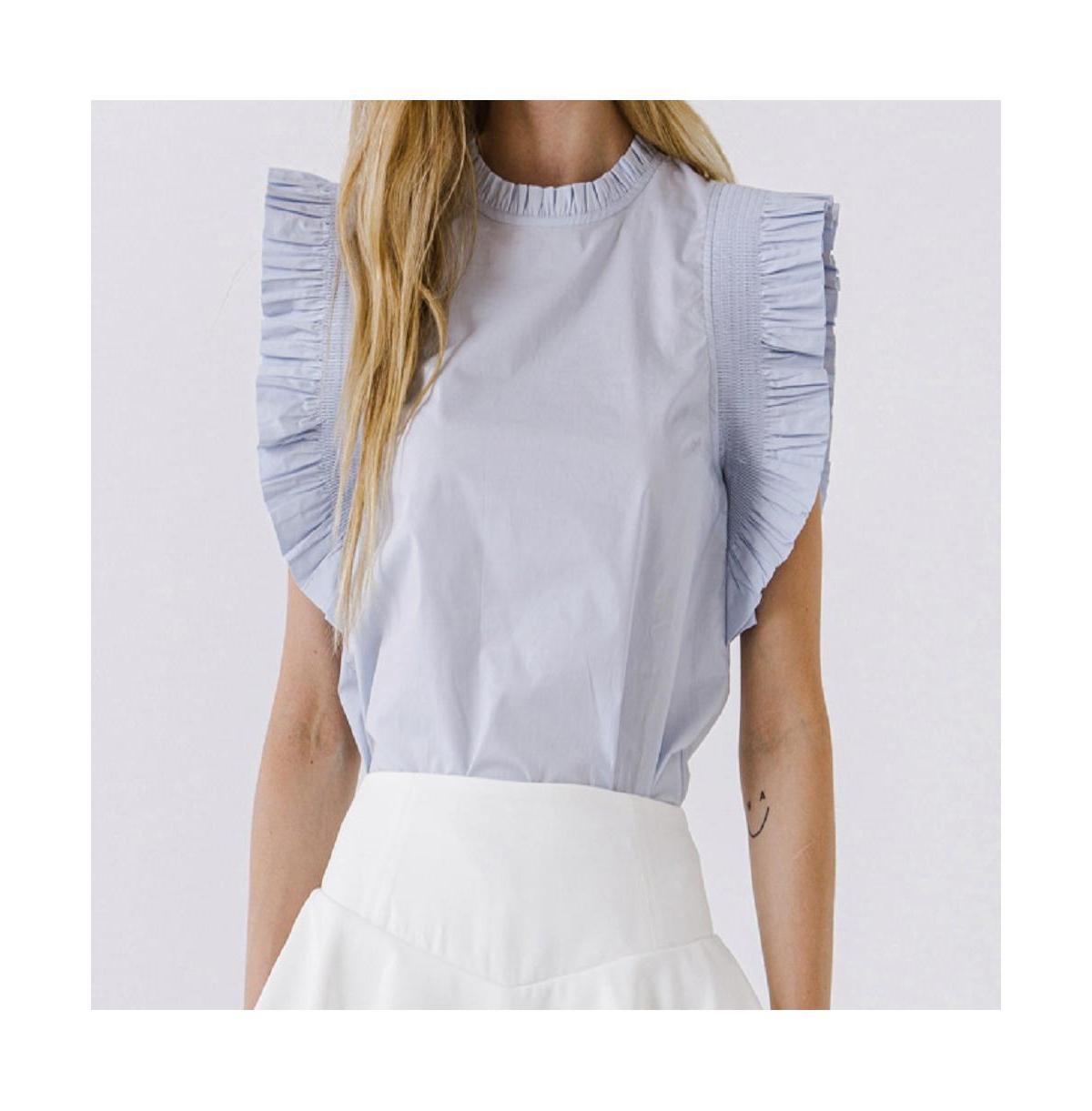 Womens Ruffle Sleeve Poplin Top Product Image