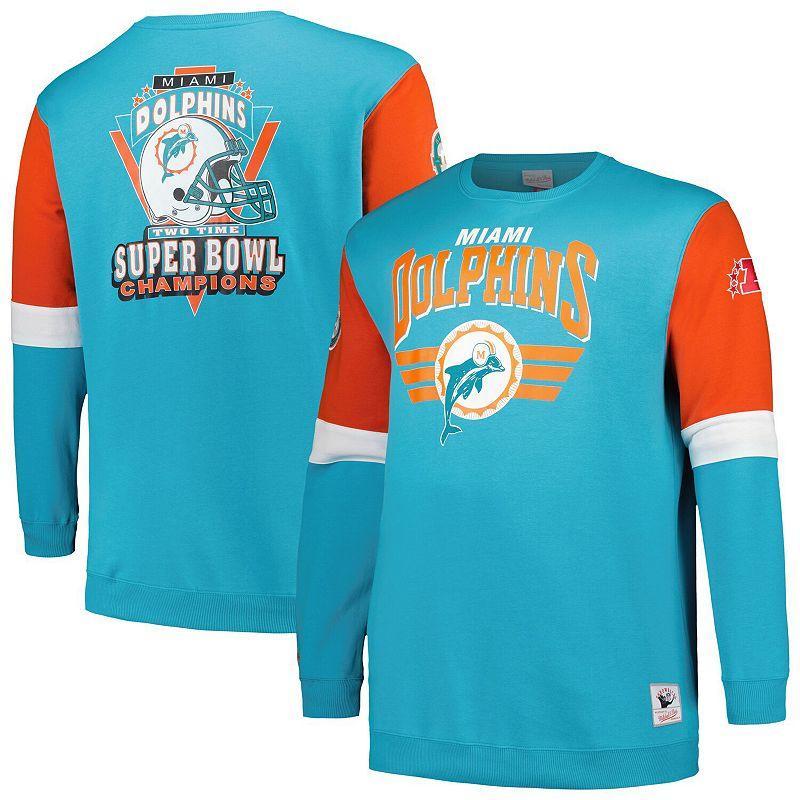 Mens Mitchell & Ness Aqua Miami Dolphins Big and Tall Fleece Pullover Sweatshirt Product Image