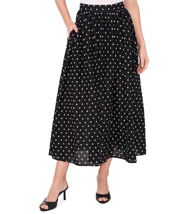 CeCe Polka Dot Gathered High Waist Midi A-Line Skirt Product Image