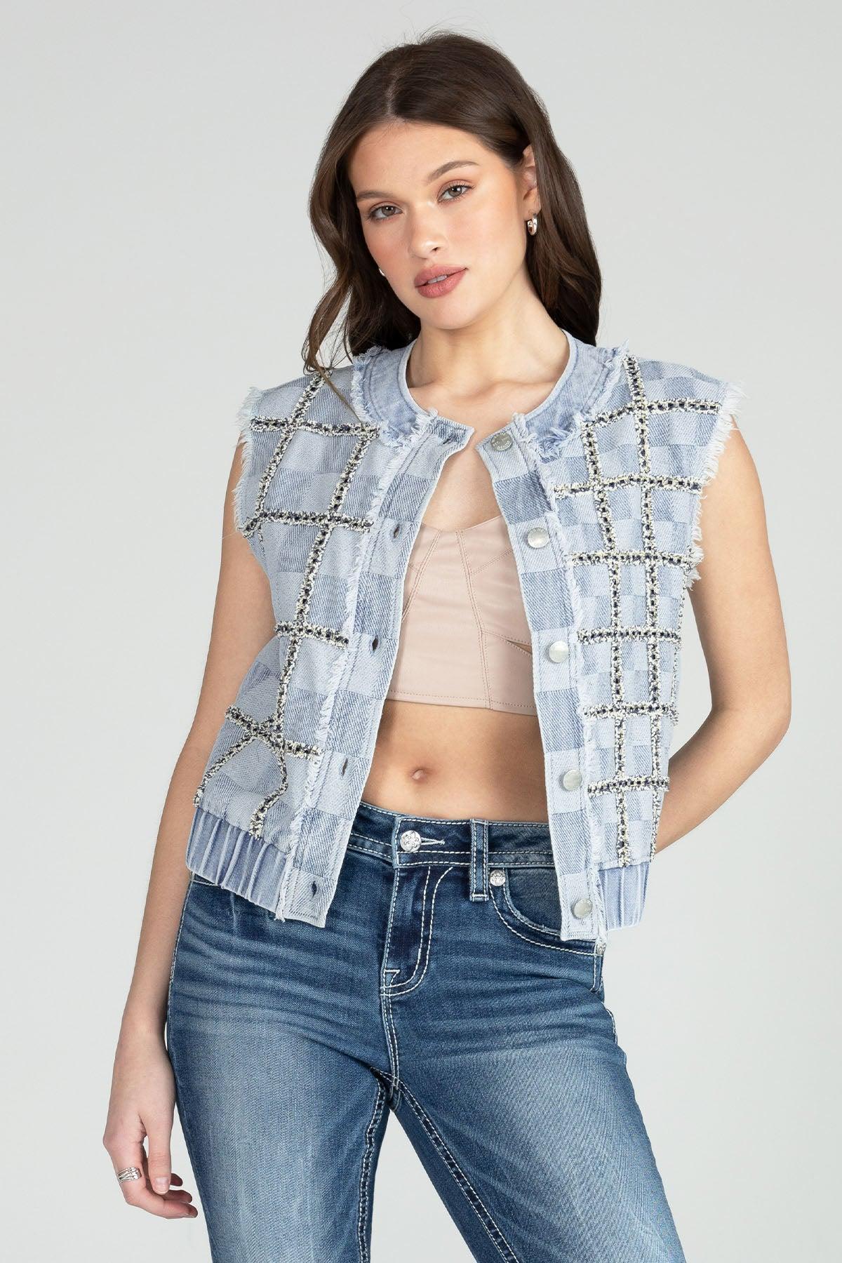 Checkered Denim Vest Product Image