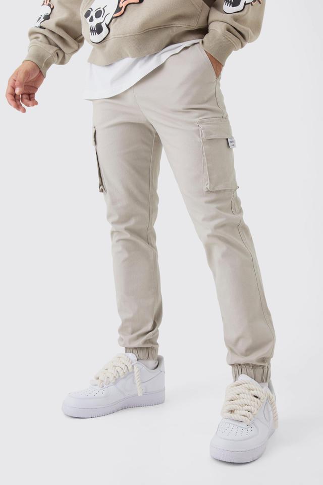 Slim Fit Elasticated Waist Woven Tab Cuffed Cargo Pants | boohooMAN USA Product Image