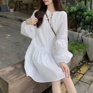 Puff-Sleeve Notch Neck Plain Smock Dress product image