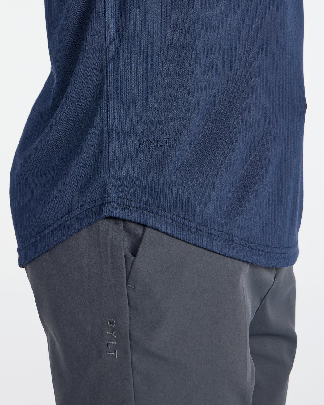 Ribbed Long Sleeve Open V Polo Product Image