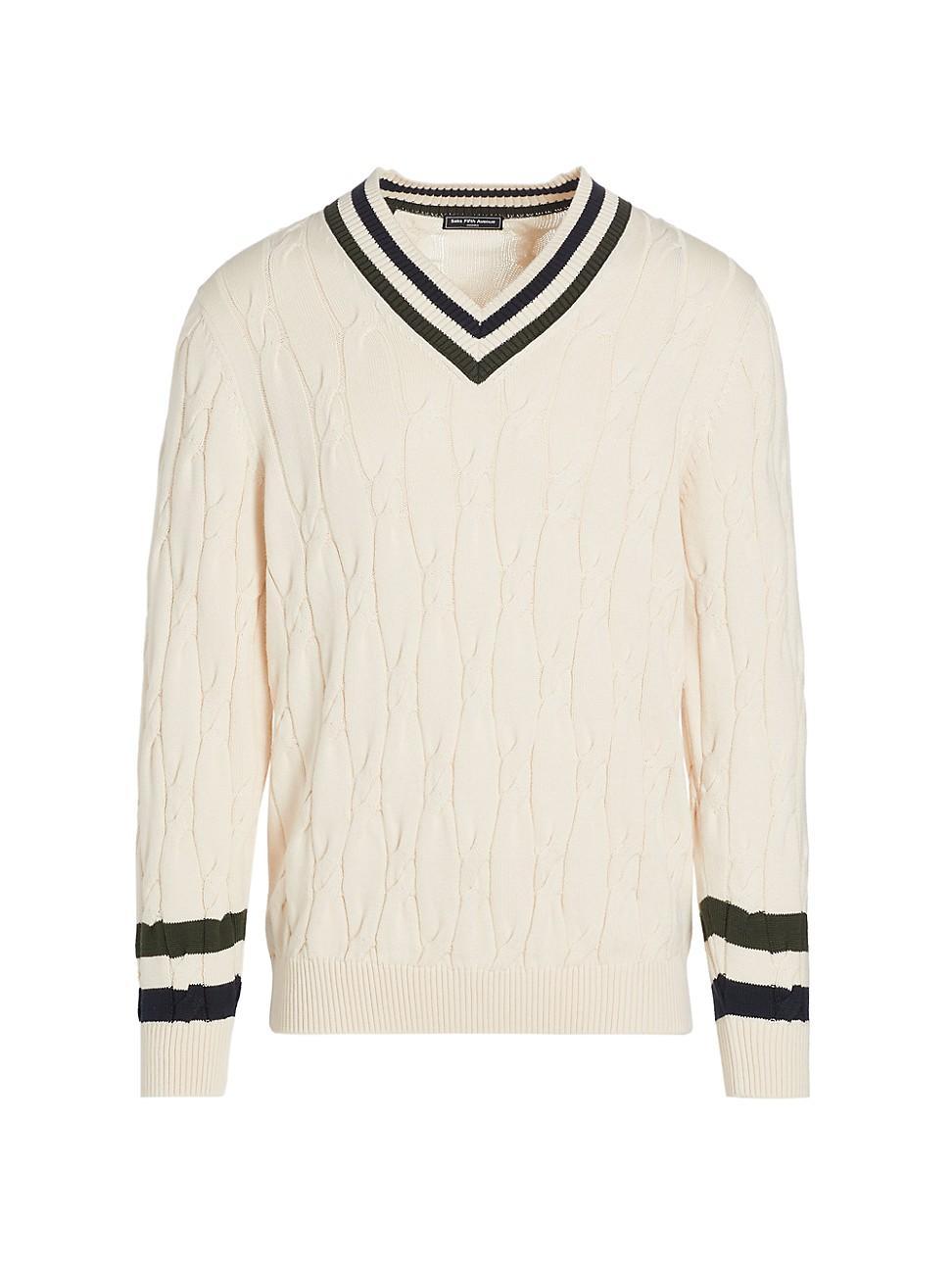 Mens Slim-Fit Varsity Stripe Cotton Cable-Knit Sweater Product Image