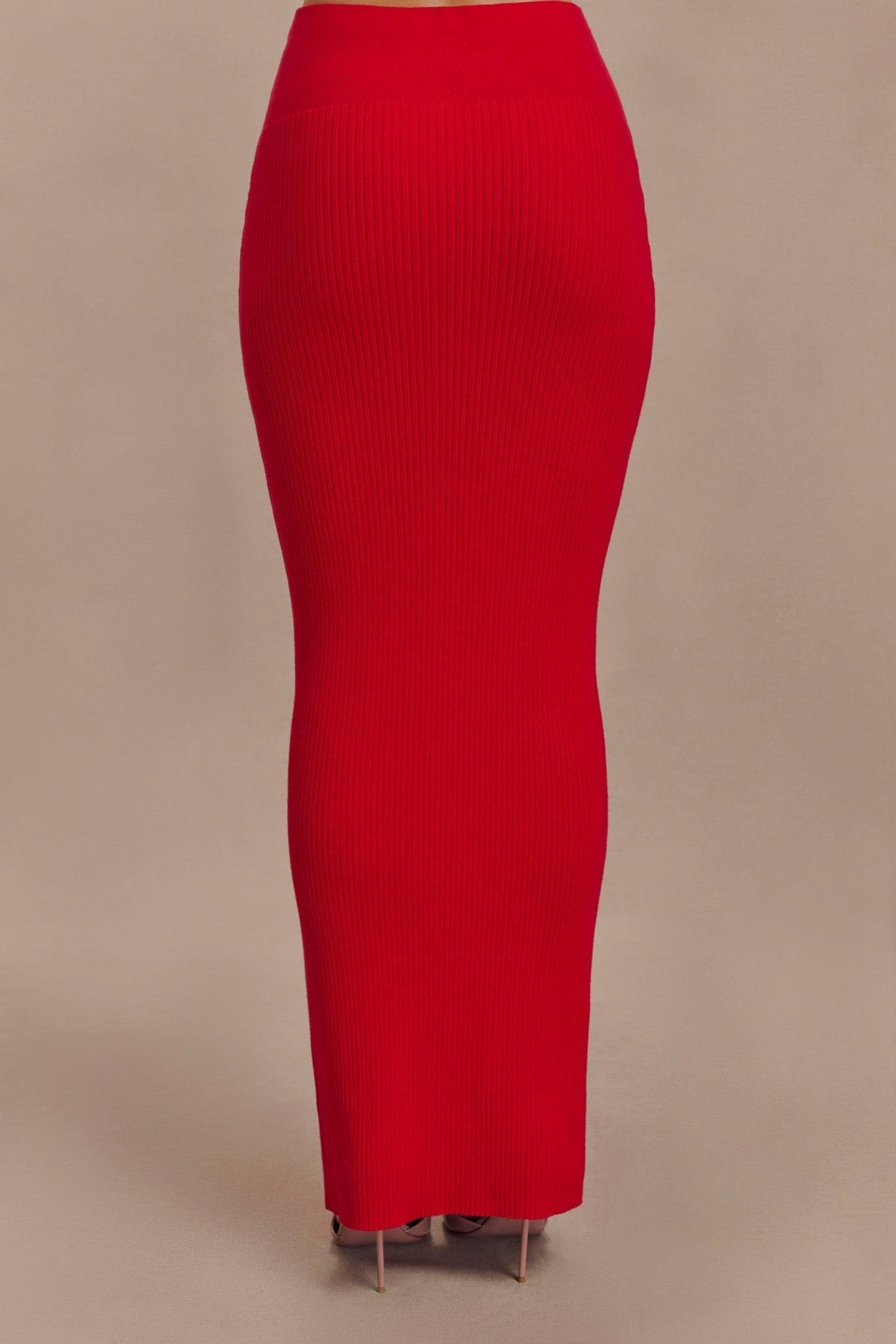 Mathilde Ribbed Knit Maxi Skirt - Ruby Product Image