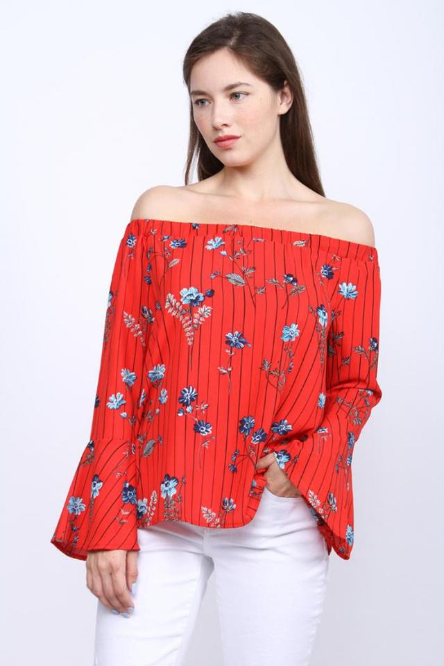 Red Off Shoulder Floral Top Product Image