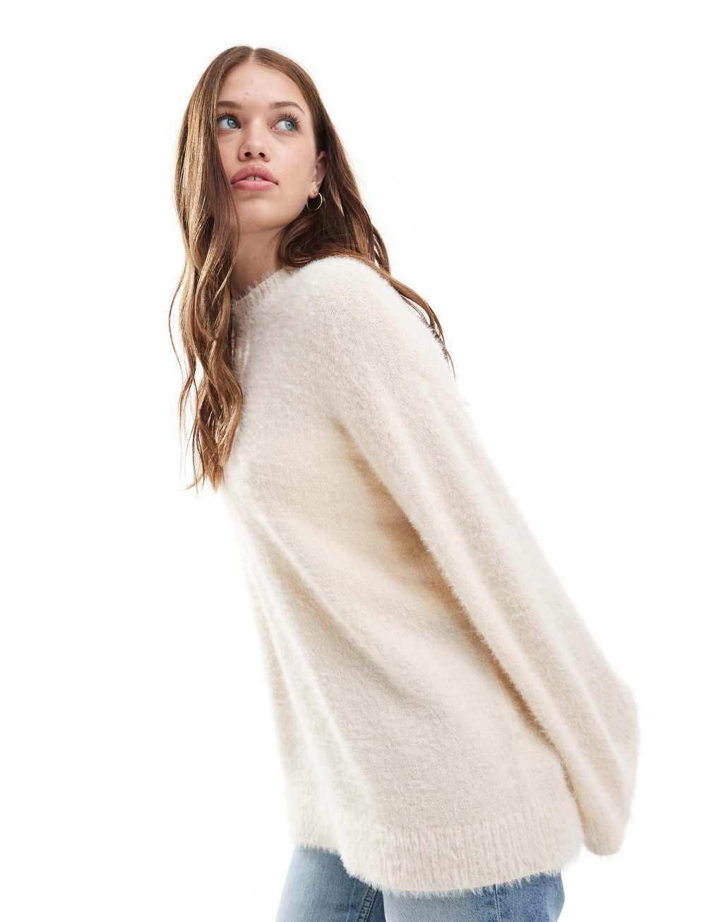 Pretty Lavish fluffy yarn sweater in cream product image