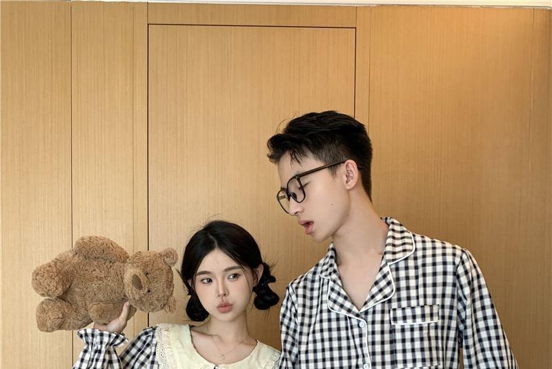 Couple Matching Plaid Pajama Top / Pants / Dress / Set Product Image