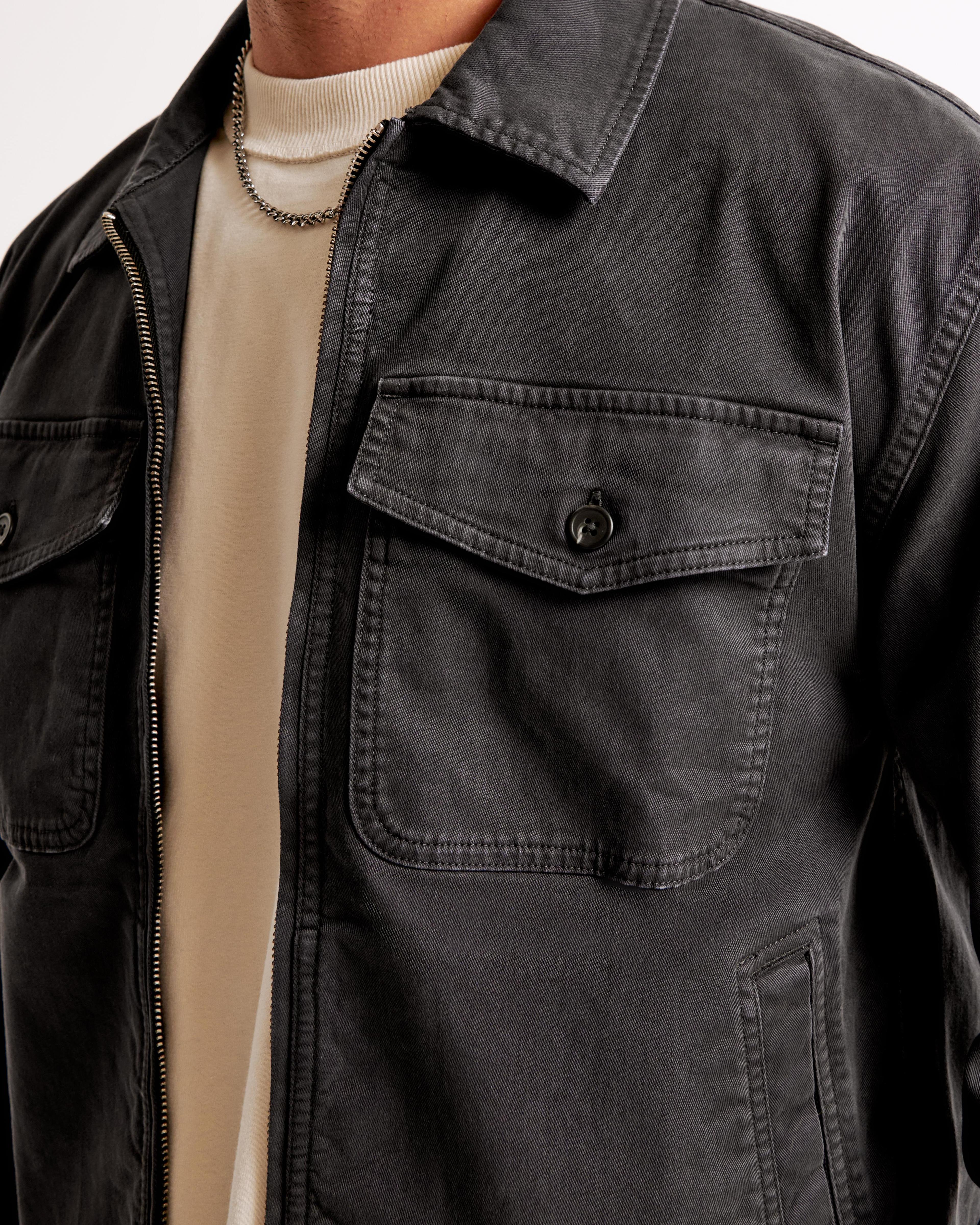 Cropped Twill Zip Shirt Jacket Product Image