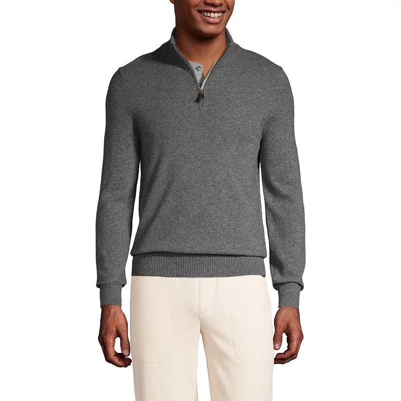 Big & Tall Lands End Tall Fine Gauge Cashmere Quarter Zip Pullover, Mens Grey Heather Product Image