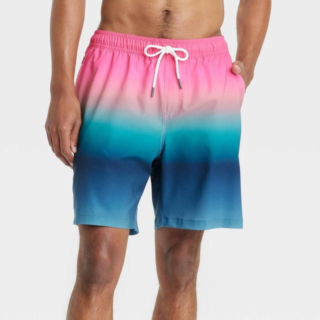 Mens 7 4-Way Stretch Elevated Elastic Waist Trunk Swimsuit - Goodfellow & Co Blue/Pink XL Product Image