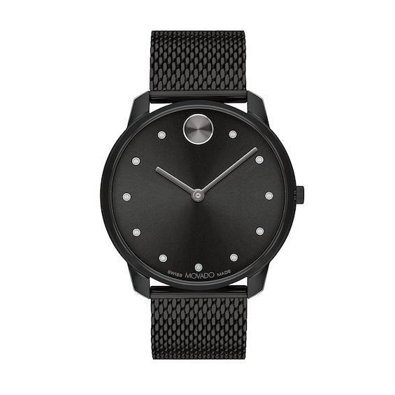 Men's Movado BoldÂ® Thin Crystal Accent Black IP Mesh Watch with Black Dial (Model: 3600904) Product Image